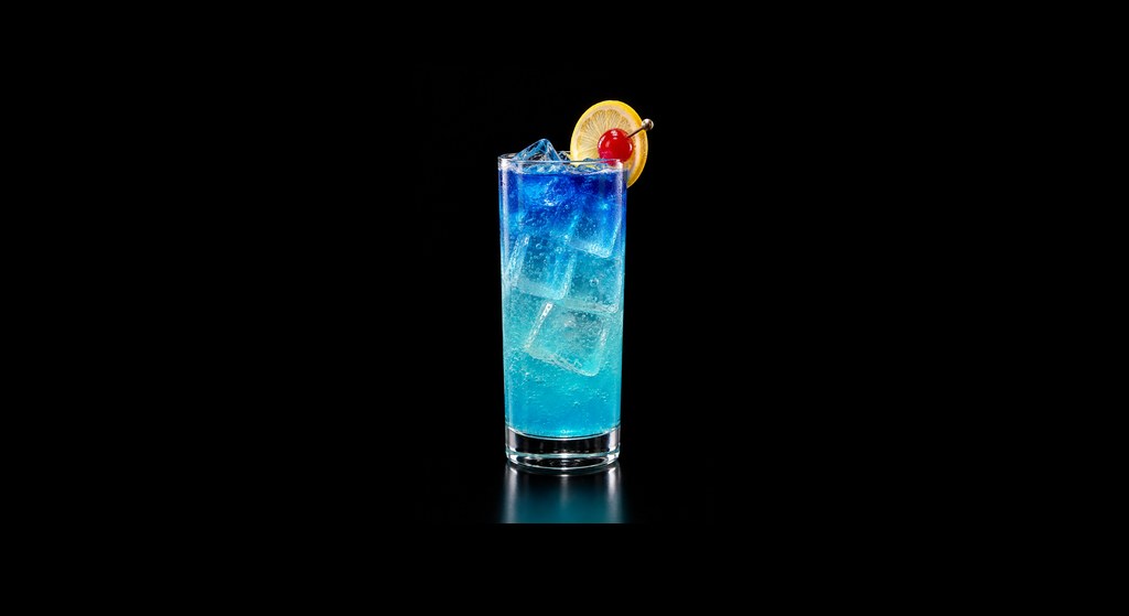 Electric Lemonade cocktail on a dark studio background