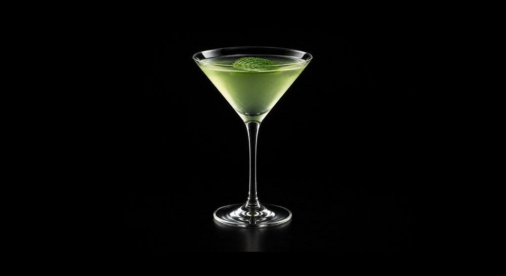 Emerald Martini cocktail on a dark studio background
