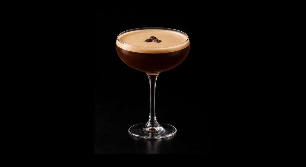 Espresso Breakfast Martini cocktail on a dark studio background