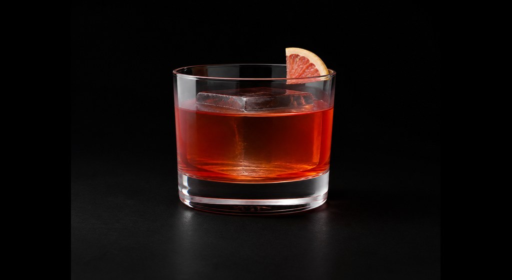 Exit Music cocktail on a dark studio background