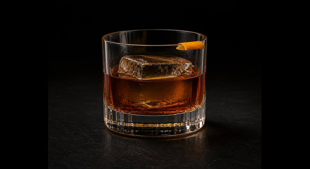 Faded Ember cocktail on a dark studio background