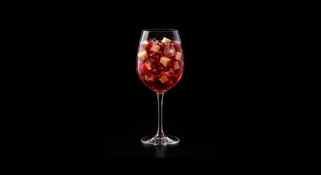 Fall Fruit Sangria cocktail on a dark studio background