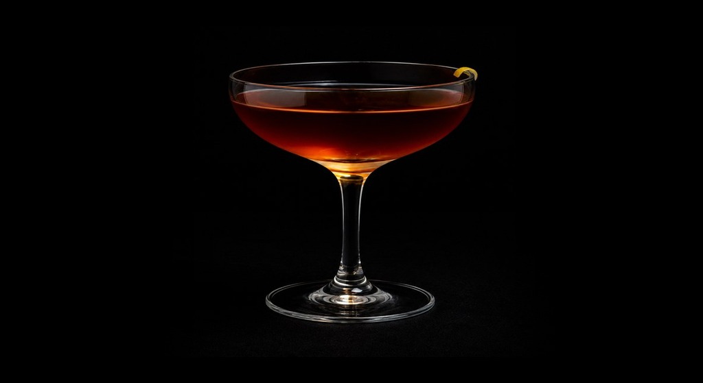Fallen Leaves cocktail on a dark studio background