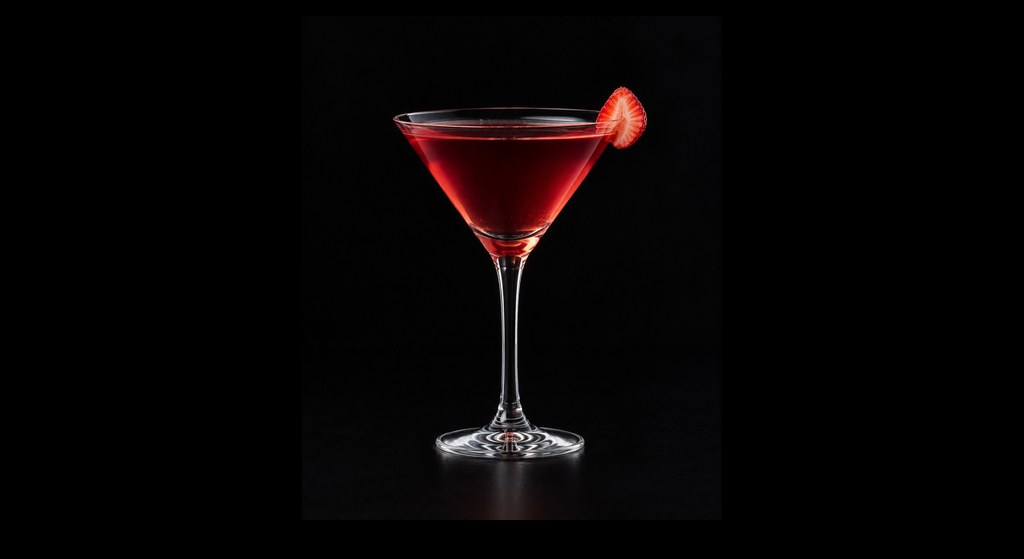 Fashionista'tini cocktail on a dark studio background