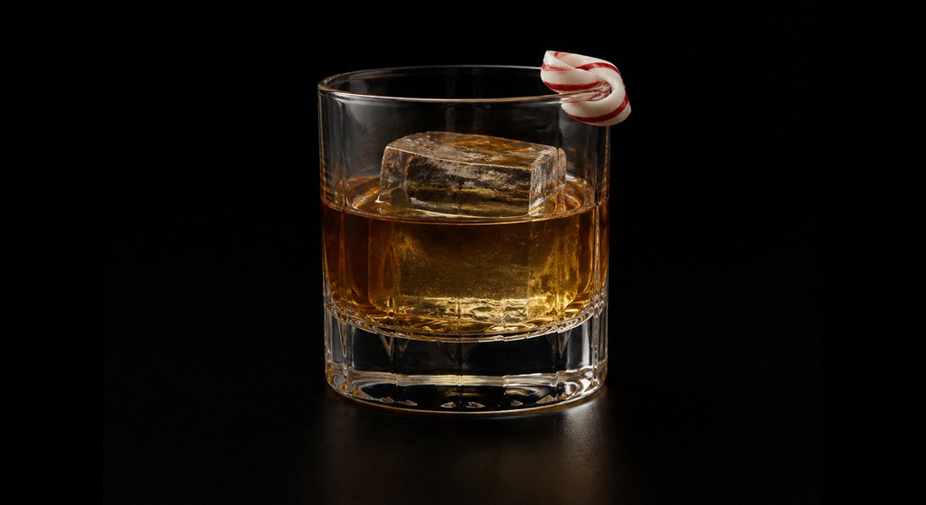 Fireside Old-Fashioned cocktail on a dark studio background