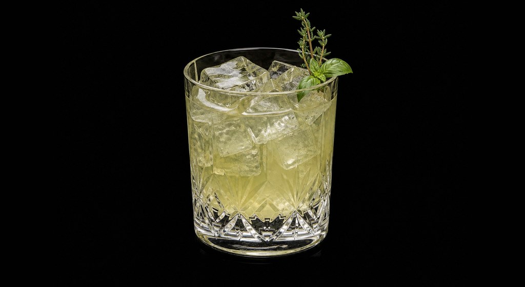 Flor De Don Juan cocktail on a dark studio background