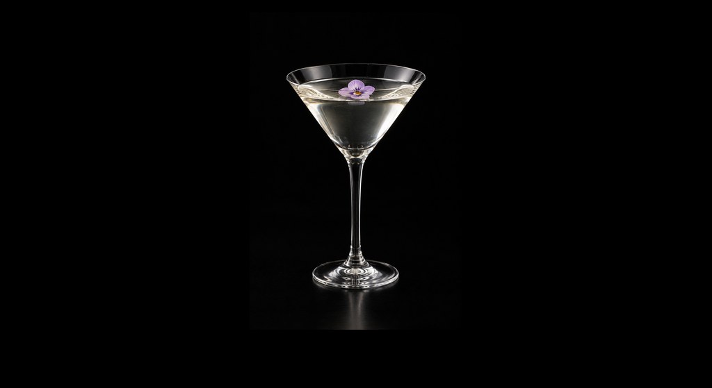 Floral Martini cocktail on a dark studio background