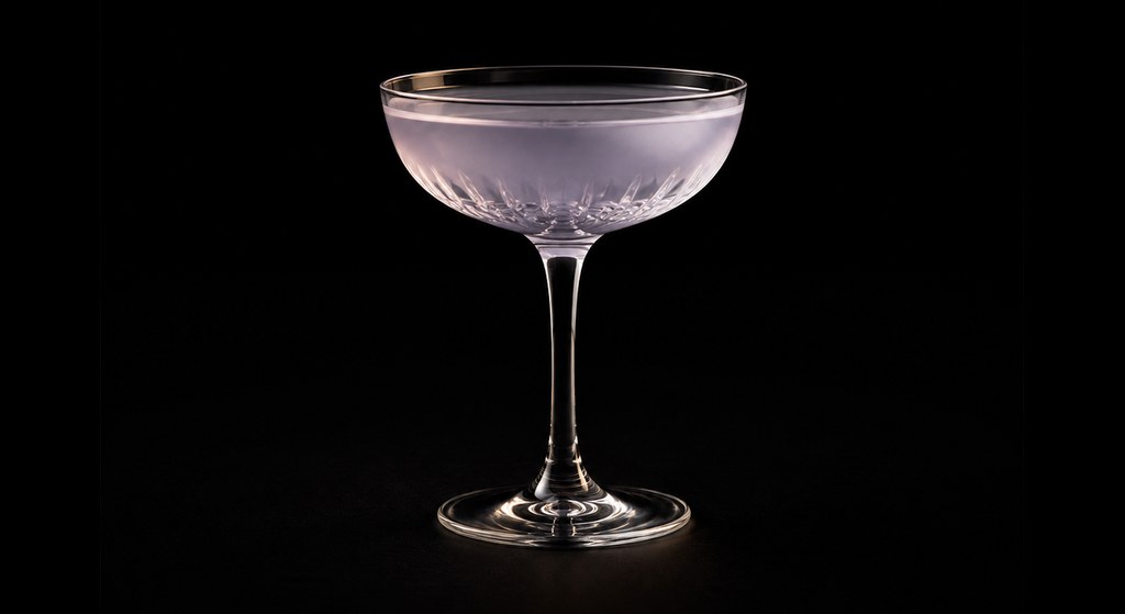 Flower Power Martini cocktail on a dark studio background