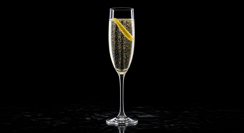 French 75 cocktail on a black background