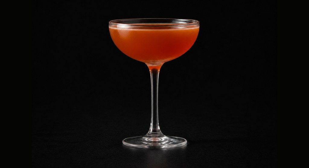 Frequent Flyer cocktail on a dark studio background