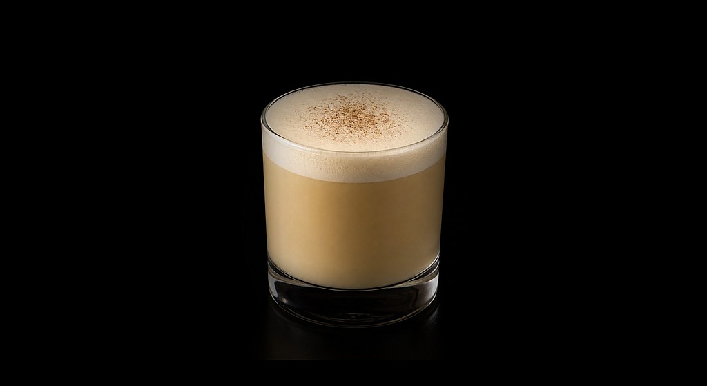 General Harrison's Nogg cocktail on a dark studio background