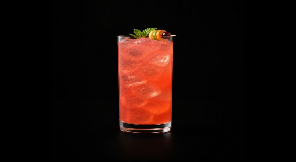 Gin Daisy (modern & tall) cocktail on a dark studio background