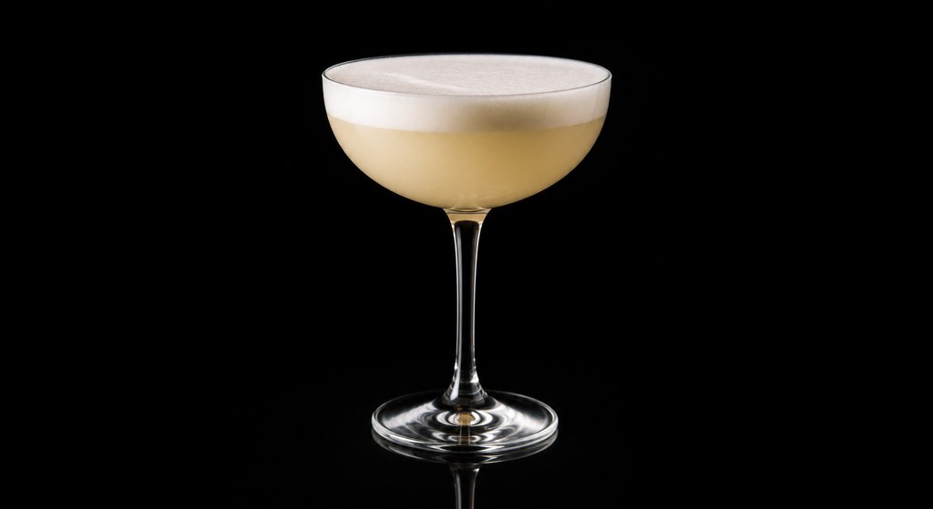 Gin Fizz Tropical cocktail on a dark studio background