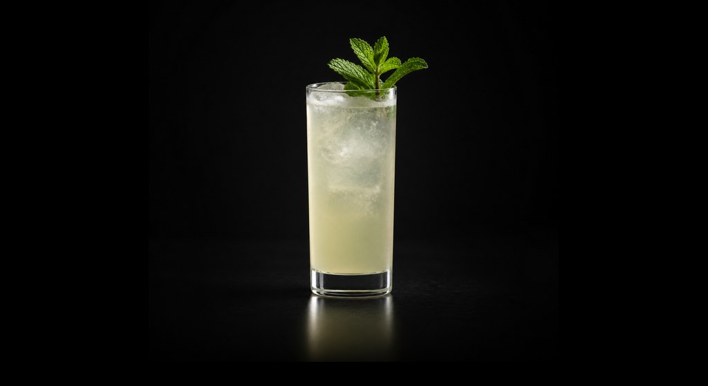 Gin-Gin Mule cocktail on a dark studio background