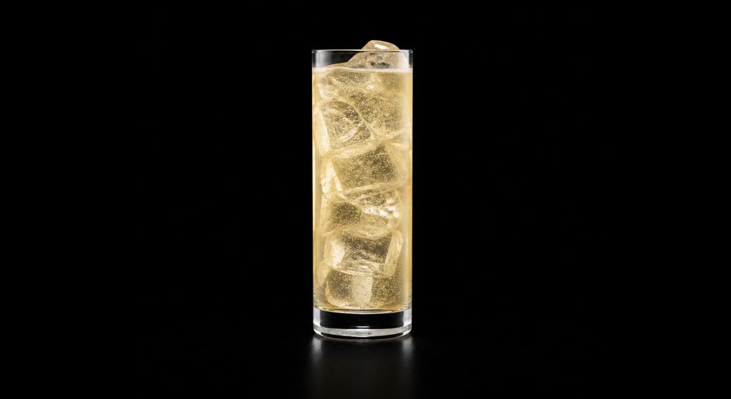 Ginger Collins cocktail on a dark studio background