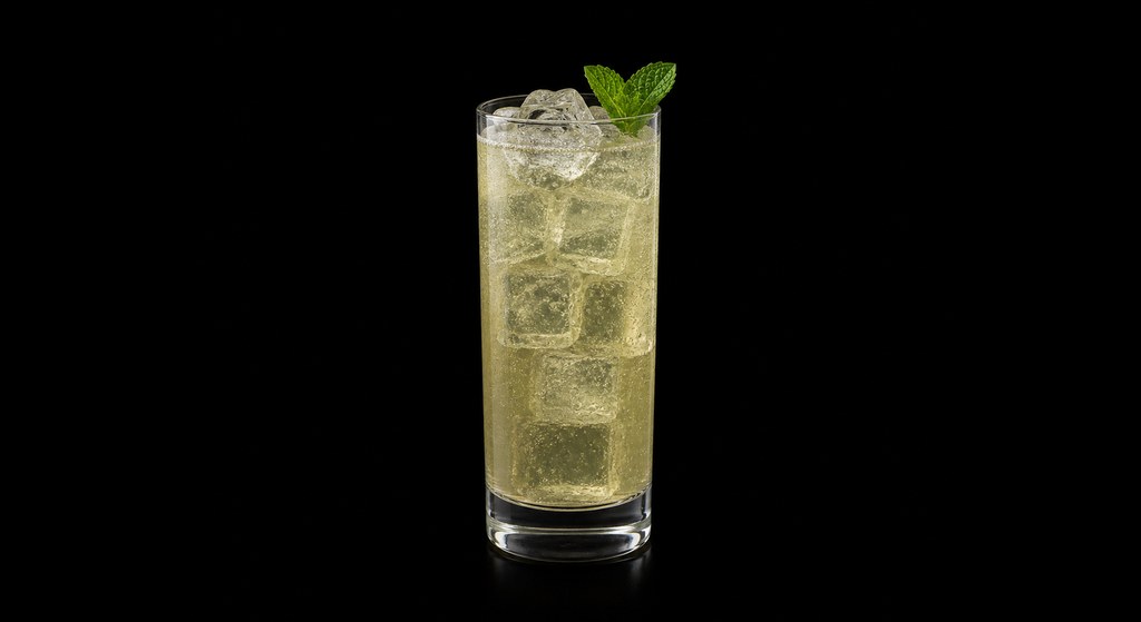 Ginger Mojito cocktail on a dark studio background