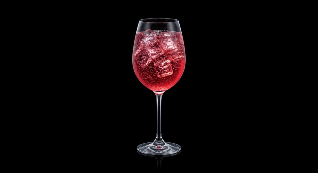 Ginger-Pom Spritz cocktail on a dark studio background