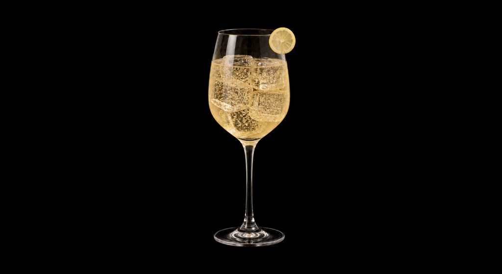 Ginger Spritz cocktail on a dark studio background