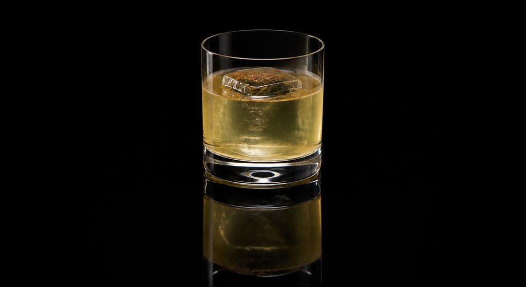 Glasgow Razor Blade cocktail on a dark studio background