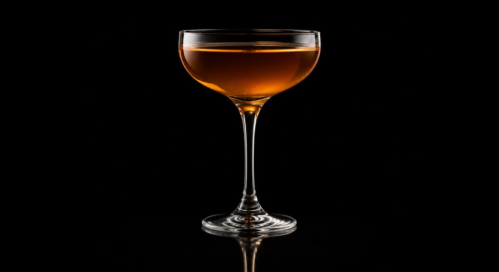 Godfather No. II cocktail on a dark studio background