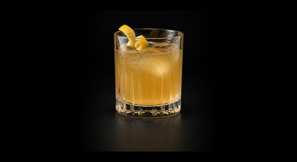 Gold Rush cocktail on a dark studio background