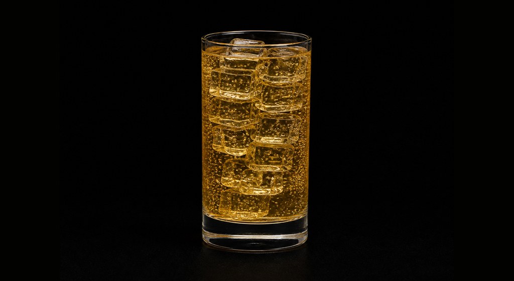 Golden Eclipse cocktail on a dark studio background
