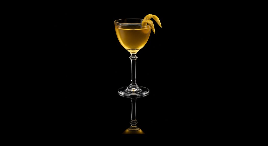 Golden Eight cocktail on a dark studio background