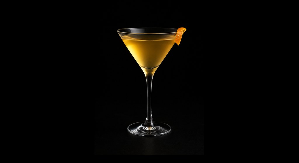 Golden Martini cocktail on a dark studio background
