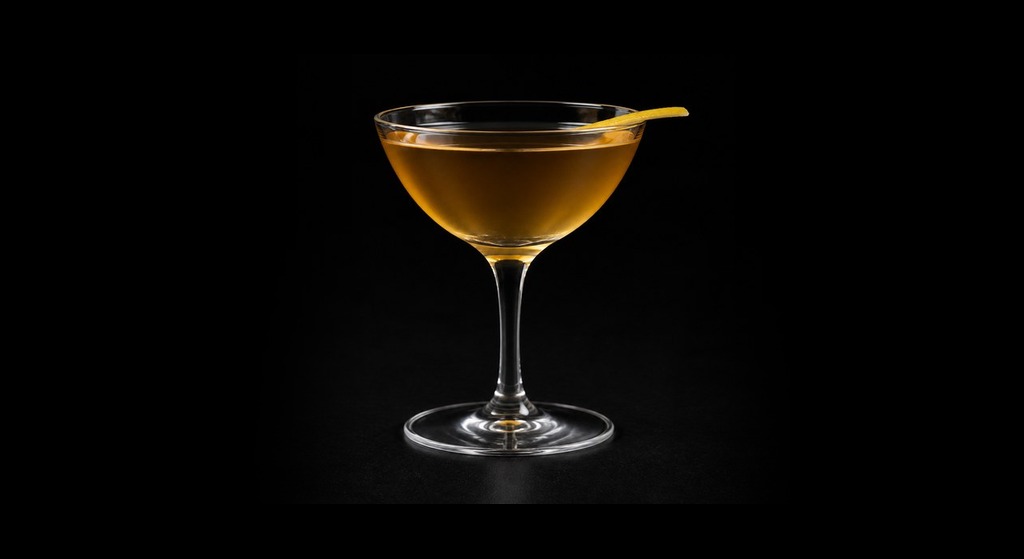 Golden Revolver cocktail on a dark studio background