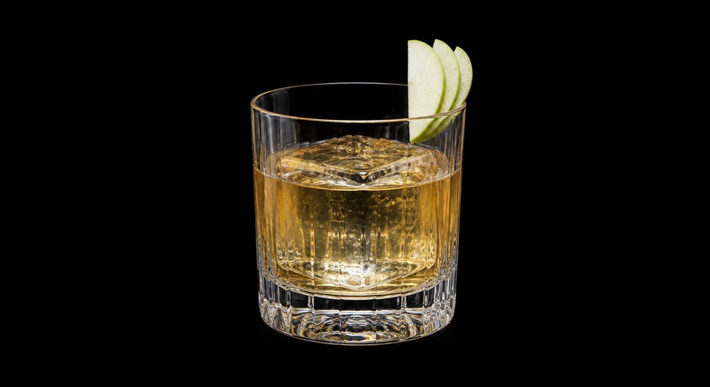 Golden Slumbers cocktail on a dark studio background