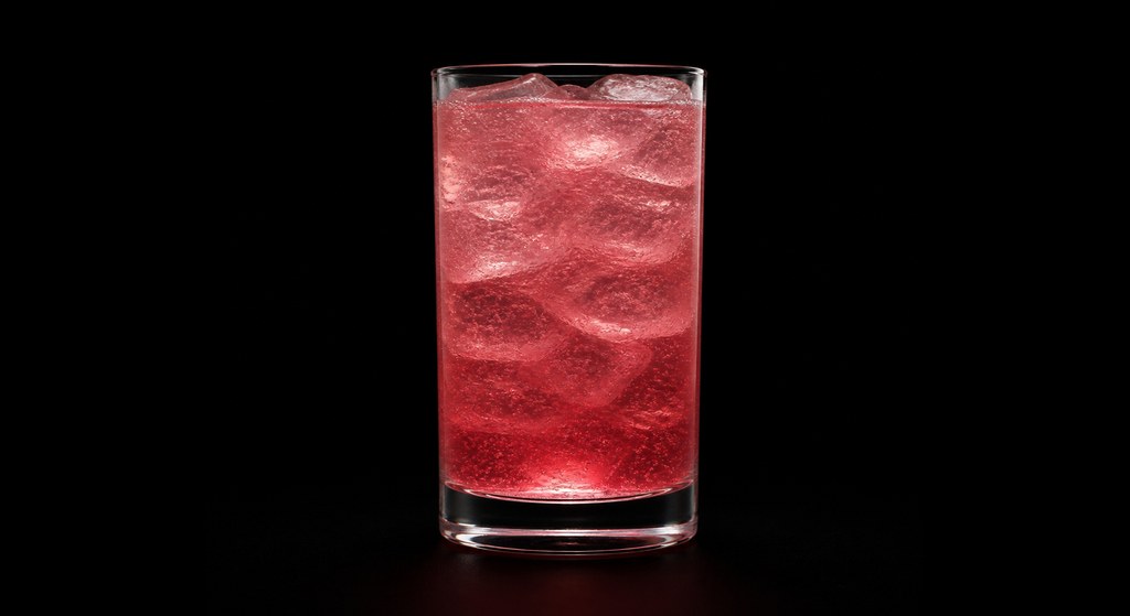 Grenadine Rickey cocktail on a dark studio background