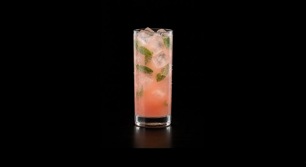 Guava Mint Mocktail cocktail on a dark studio background