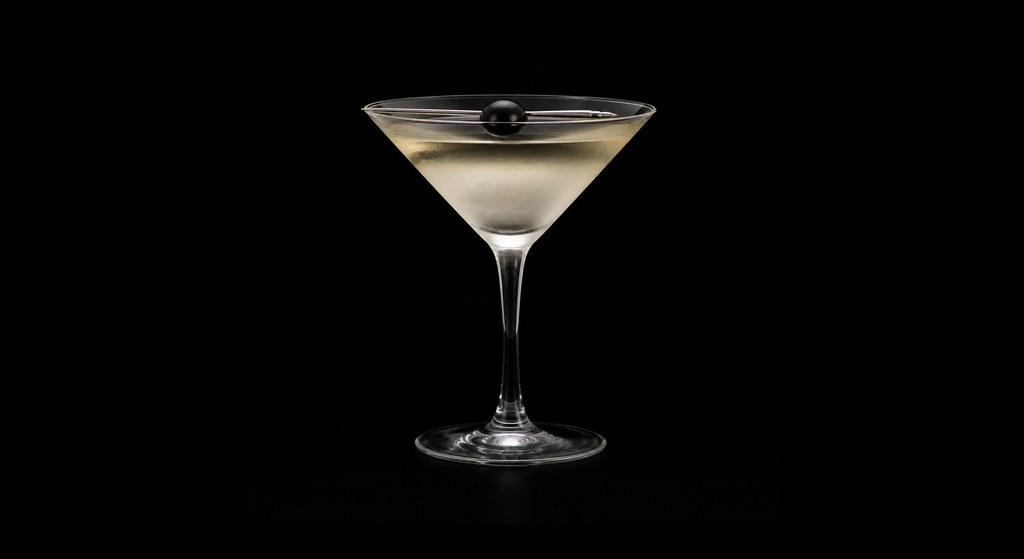 Hawkeye Martini cocktail on a dark studio background
