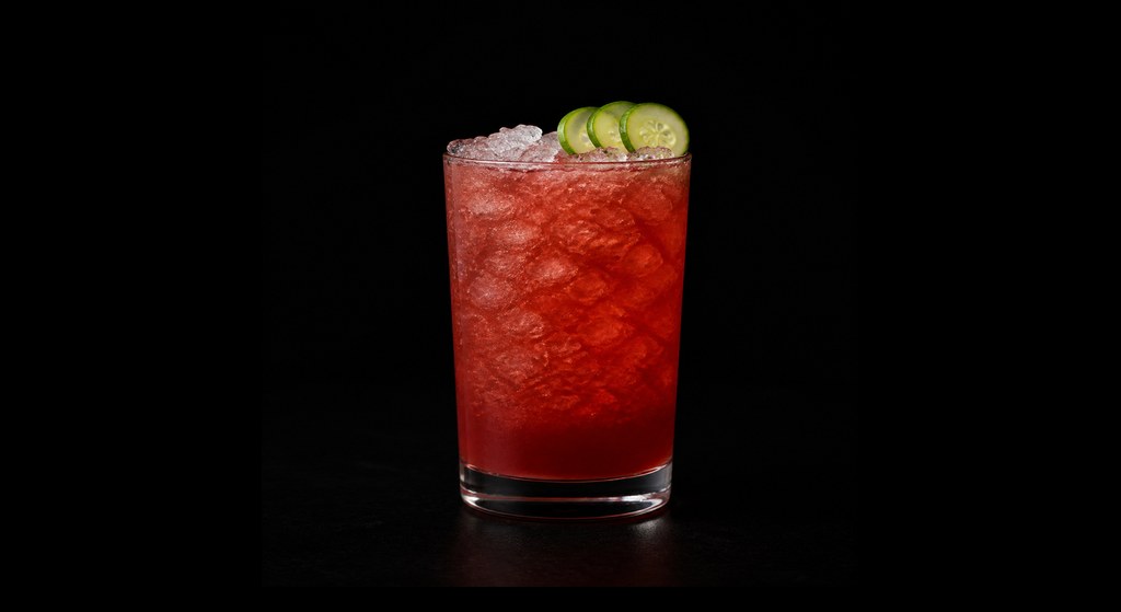 Hazards of Love cocktail on a dark studio background