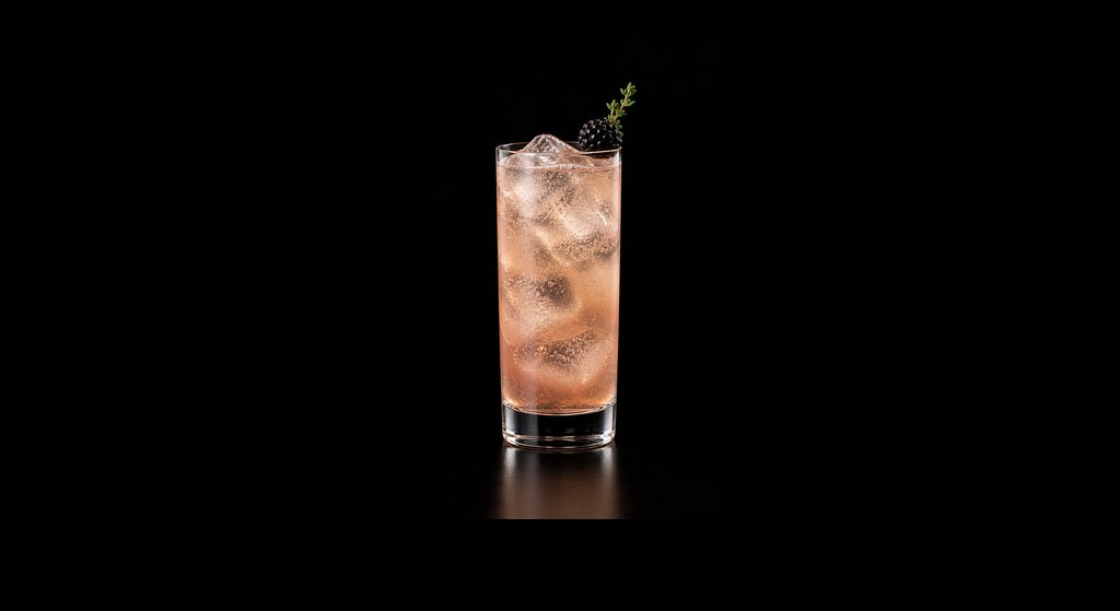 Hedgerow Highball cocktail on a dark studio background