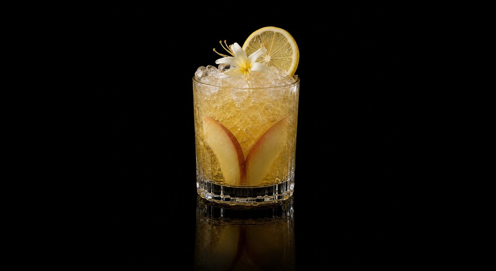 Honeysuckle Julep cocktail on a dark studio background