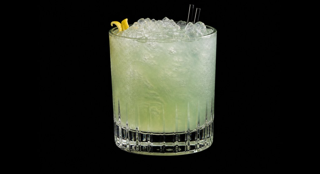 Imperial Opal cocktail on a dark studio background