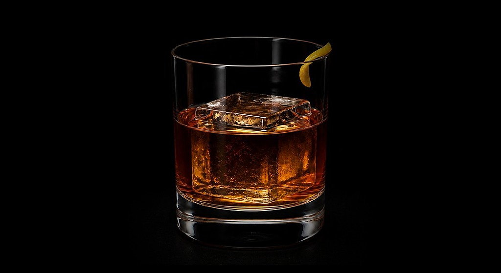 Improved Whiskey Cocktail cocktail on a dark studio background