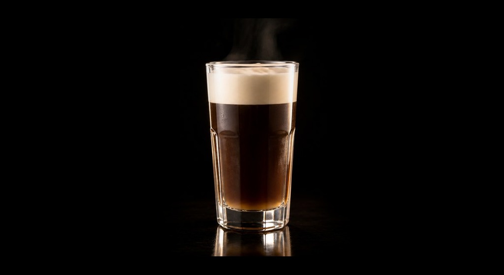 Irish Coffee cocktail on a black studio background