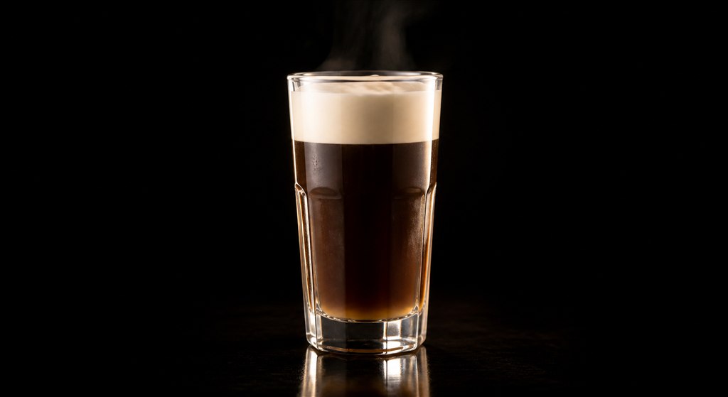 Irish Coffee cocktail on a black background