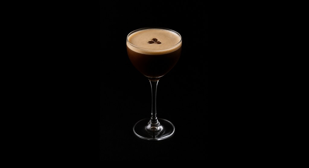 Italian Chocolate Martini cocktail on a dark studio background