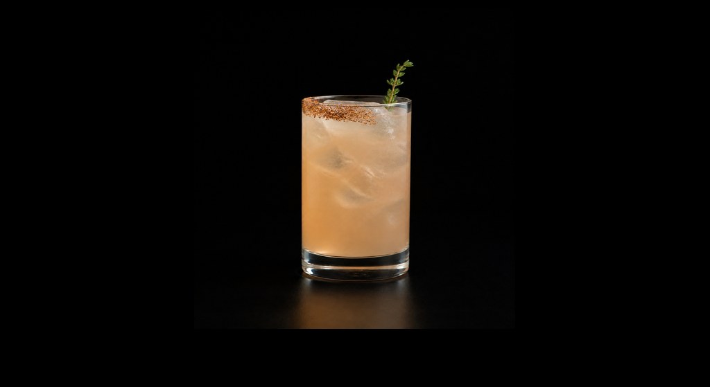 It's About Thyme cocktail on a dark studio background