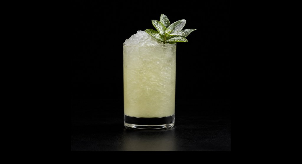 Jack Frost cocktail on a dark studio background