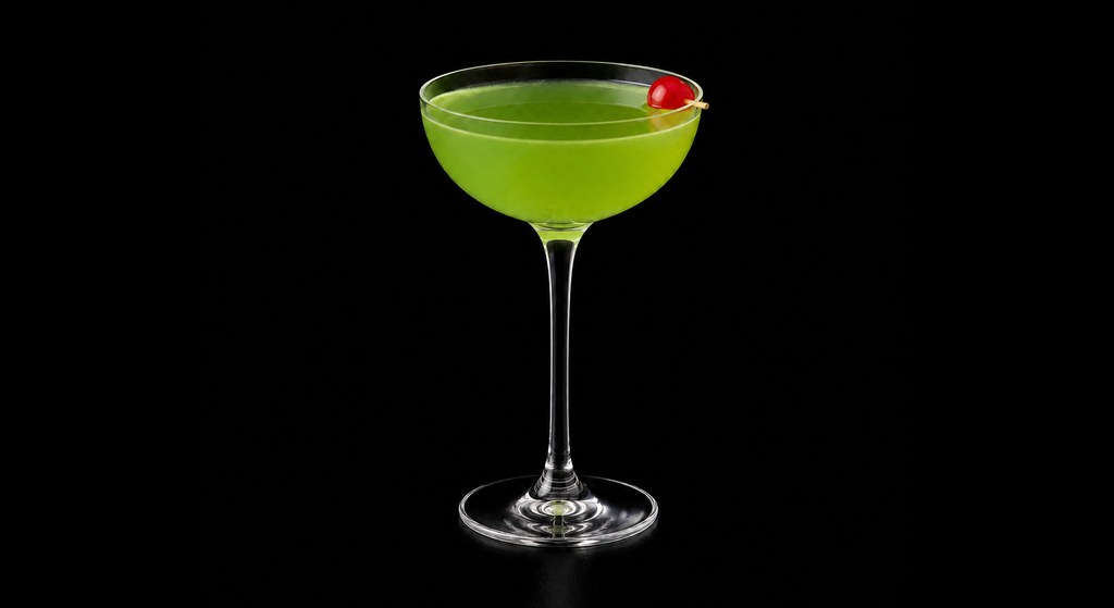 Japanese Slipper cocktail on a dark studio background