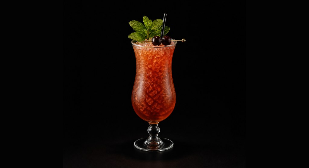 Je Suis Le Tigre cocktail on a dark studio background