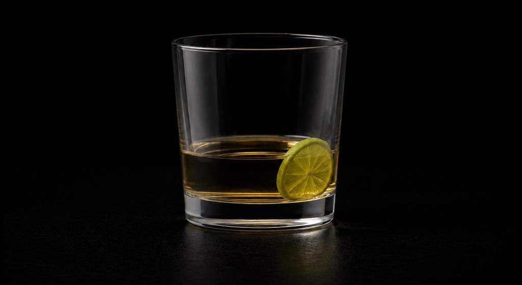 Jen Akin’s Ti’ Punch cocktail on a dark studio background