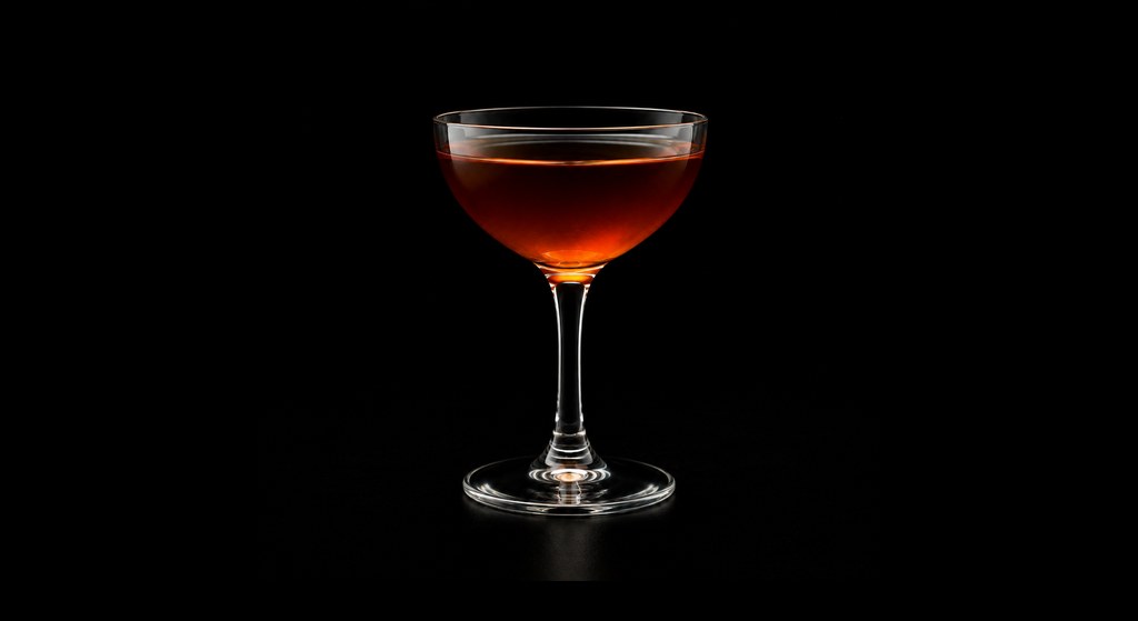 Joaquín Simó’s Perfect Manhattan cocktail on a dark studio background
