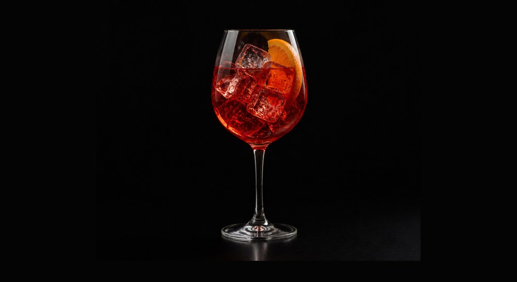 Joe Campanale's Negroni Sbagliato cocktail on a dark studio background