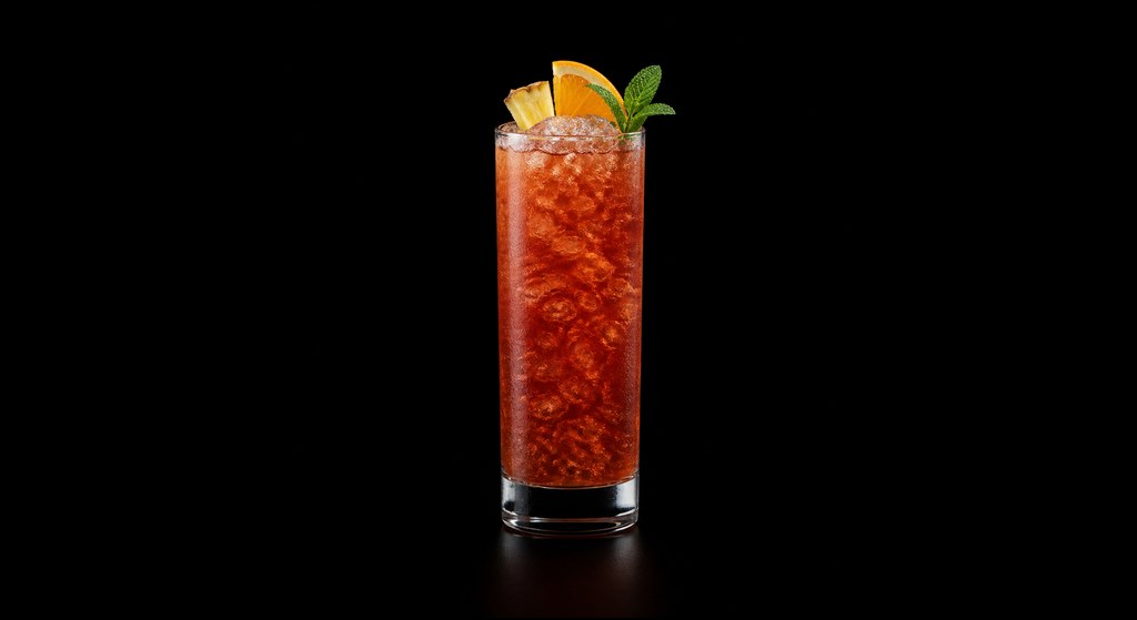 Juicebox Cobbler cocktail on a dark studio background