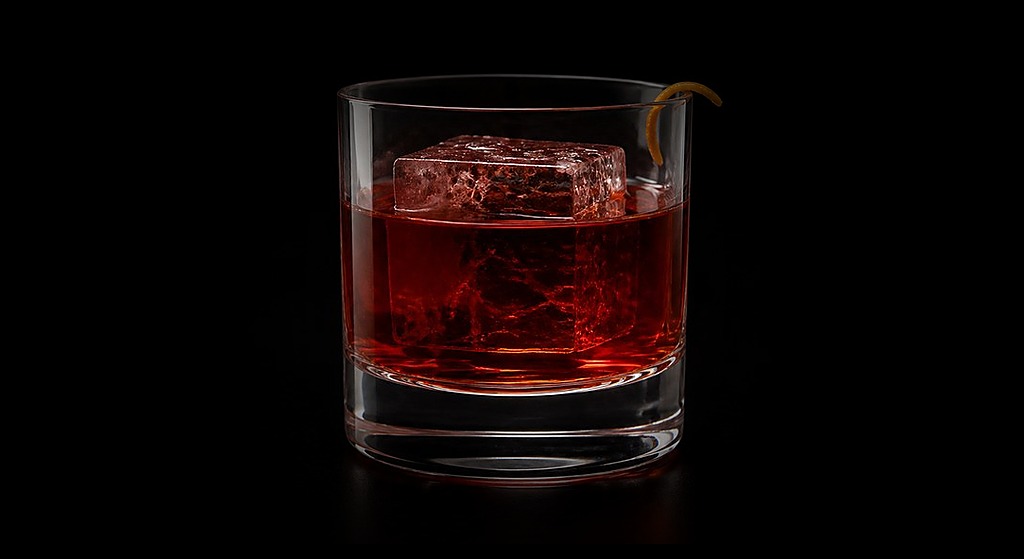 Kingston Negroni cocktail on a dark studio background